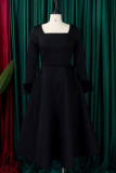 Rose Red Elegant Solid Color Patchwork Zipper Square Neck A Line Dresses