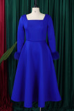 Rose Red Elegant Solid Color Patchwork Zipper Square Neck A Line Dresses