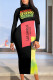 Black Elegant Map Printing Letters Leopard Contrast Turtleneck Printed Dresses
