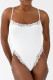 White Daily Solid Color Lace Patchwork Spaghetti Strap Skinny Bodysuits