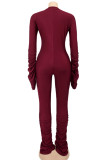 Blue Casual Solid Color Patchwork Deep V Neck Skinny Jumpsuits