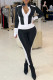 Black Casual Zipper Solid Color Zipper Collar Long Sleeve Two Pieces