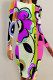 Purple Elegant Floral Print Contrast O Neck Printed Dresses
