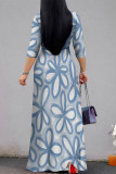 Rose Red Elegant Floral Print Pocket With Belt Contrast V Neck Printed Dresses