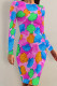 Rose Red Elegant Floral Print Contrast O Neck Printed Dresses