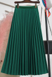 Green Casual Solid Color Patchwork Pleated A Line Plus Size 