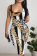 Black And White Sexy Stripe Chain print Contrast U Neck Printed Dresses