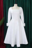 Rose Red Elegant Solid Color Patchwork Zipper Square Neck A Line Dresses