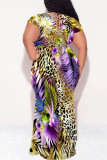 White Sexy Snakeskin Print Leopard With Belt Contrast V Neck Printed Plus Size Dresses
