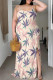 Milky Casual Print Patchwork Slit Spaghetti Strap Sling Plus Size Dresses