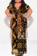 Brown Sexy Snakeskin Print Leopard With Belt Contrast V Neck Printed Plus Size Dresses