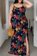 Red Green Casual Print Patchwork Slit Spaghetti Strap Sling Plus Size Dresses