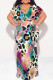 White Sexy Snakeskin Print Leopard With Belt Contrast V Neck Printed Plus Size Dresses