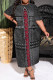Dark Gray Casual Faux Denim Print Pocket Contrast O Neck Printed Plus Size Dresses