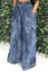Baby Blue Casual Faux Denim Print Pocket Contrast Loose High Waist Wide Leg Full Print Bottoms