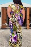 White Sexy Snakeskin Print Leopard With Belt Contrast V Neck Printed Plus Size Dresses