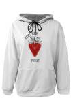 Multi-color Casual Skull Love Print Letters Draw String Pocket Hooded Tops