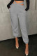 Grey Casual Solid Color Hollow Out Pocket Patchwork Regular Mid Waist Pencil Patchwork Bottoms