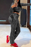 Sky Blue Casual Love Print Pocket Zipper Hooded Long Sleeve Two Pieces