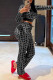 Black Casual Love Print Pocket Zipper Hooded Long Sleeve Two Pieces