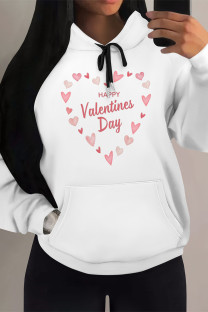 Pink Casual Skull Love Print Letters Draw String Pocket Hooded Tops