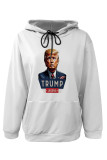 White Blue Street Figure Print Letters Draw String Pocket Hooded Tops