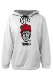 White Blue Street Figure Print Letters Draw String Pocket Hooded Tops