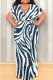 Blue White Casual Print Patchwork Strap Design V Neck Long Plus Size Dresses