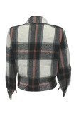 Black Casual Plaid Pocket Buckle Patchwork Turndown Collar Outerwear
