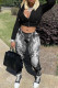 Black Casual Print Patchwork Zipper Hooded Long Sleeve Two Pieces
