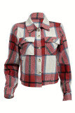 Black Casual Plaid Pocket Buckle Patchwork Turndown Collar Outerwear