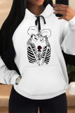 Multi-color Casual Skull Love Print Letters Draw String Pocket Hooded Tops