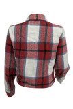 Black Casual Plaid Pocket Buckle Patchwork Turndown Collar Outerwear
