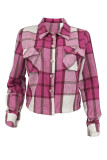 Black Casual Plaid Pocket Buckle Patchwork Turndown Collar Outerwear