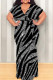 Silver Casual Print Patchwork Strap Design V Neck Long Plus Size Dresses