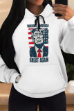 White Blue Street Figure Print Letters Draw String Pocket Hooded Tops