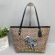 Brown Street Graffiti Print Letters Patchwork Zipper Bags