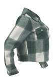 Black Casual Plaid Pocket Buckle Patchwork Turndown Collar Outerwear
