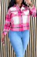 Rose Red Casual Plaid Pocket Buckle Patchwork Turndown Collar Outerwear