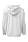 White Blue Street Figure Print Letters Draw String Pocket Hooded Tops