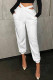 White Casual Solid Color Hollow Out Pocket Patchwork Regular Mid Waist Pencil Patchwork Bottoms