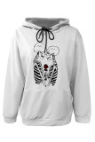 Multi-color Casual Skull Love Print Letters Draw String Pocket Hooded Tops