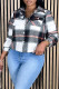 Black Casual Plaid Pocket Buckle Patchwork Turndown Collar Outerwear