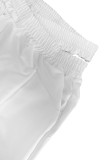 White Casual Solid Color Hollow Out Pocket Patchwork Regular Mid Waist Pencil Patchwork Bottoms