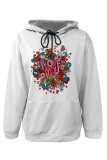 Multi-color Casual Skull Love Print Letters Draw String Pocket Hooded Tops