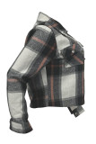 Black Casual Plaid Pocket Buckle Patchwork Turndown Collar Outerwear