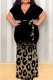Black Casual Print Patchwork Strap Design V Neck Long Plus Size Dresses