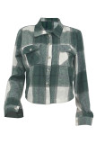 Black Casual Plaid Pocket Buckle Patchwork Turndown Collar Outerwear