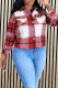 Burgundy Casual Plaid Pocket Buckle Patchwork Turndown Collar Outerwear
