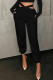 Black Casual Solid Color Hollow Out Pocket Patchwork Regular Mid Waist Pencil Patchwork Bottoms